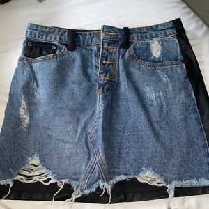 Half denim half leather skirt